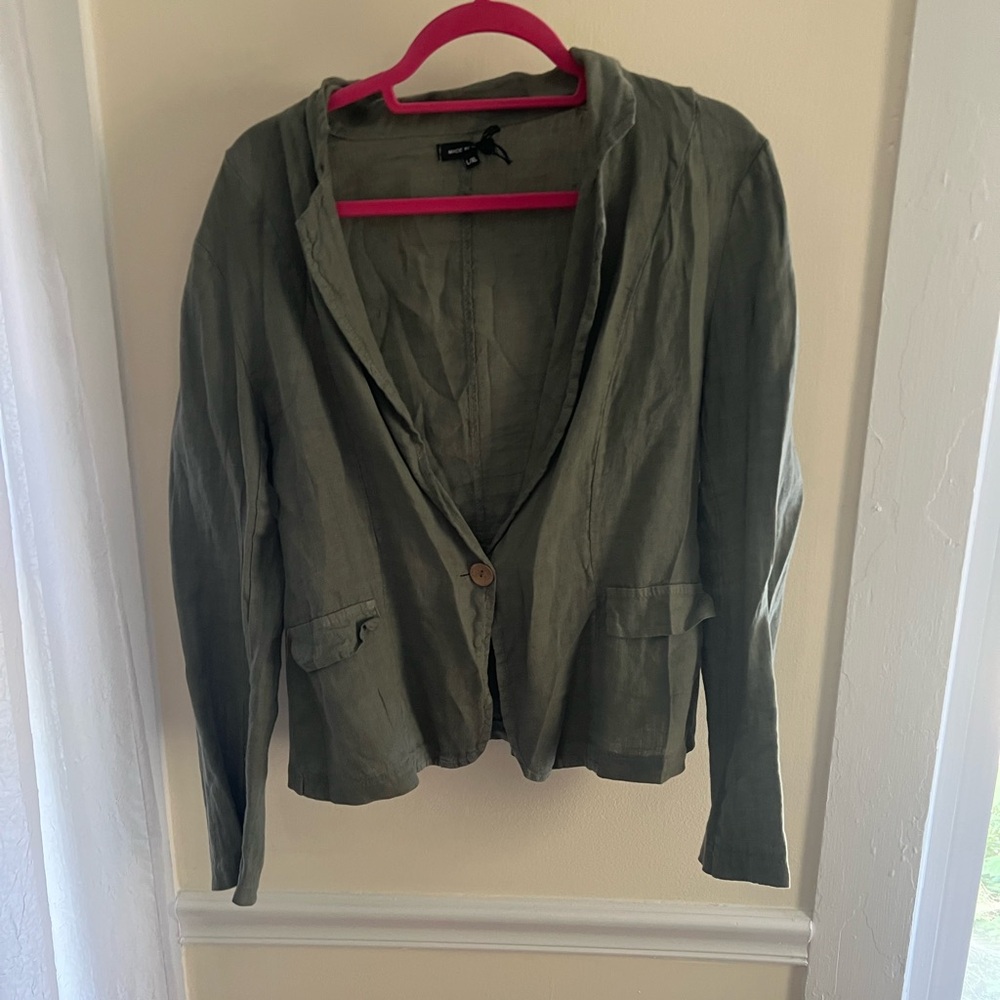 Olive Green linen blazer with cotton side panels